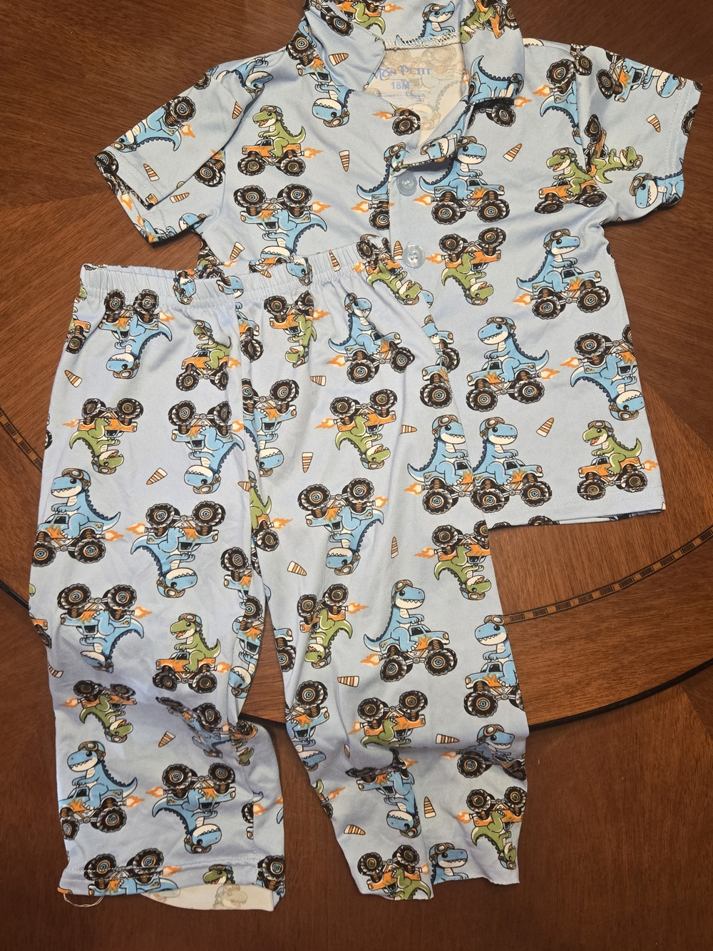 Blue Dino Monster Truck Kids Pajama Set
